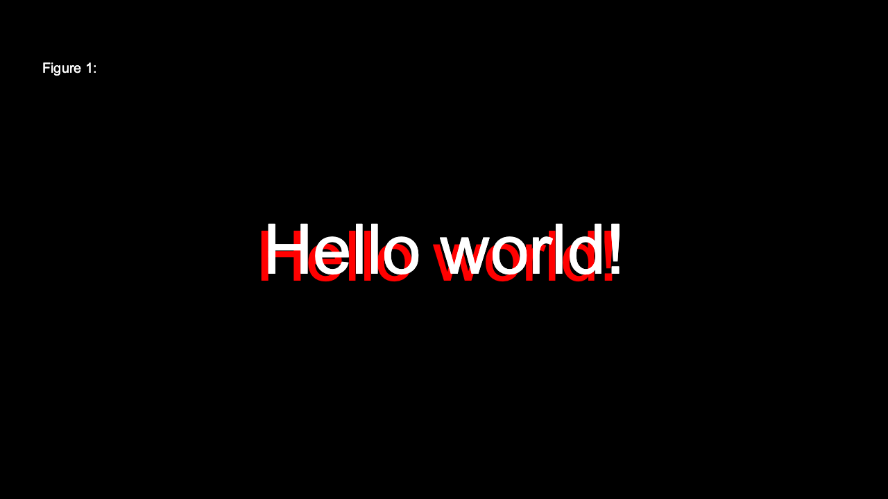 "Hello World!" written in white with a red shadow and "Figure 1" small in thetop-left corner